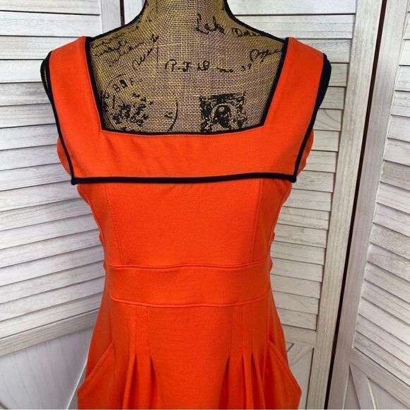 Duffield Lane Hutchins Dress Red Orange Small Fit Flare Sleeveless Knit - Picture 5 of 12